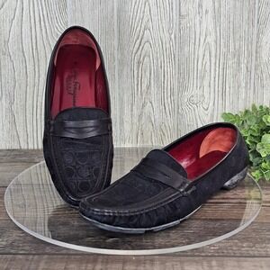 Salvatore Ferragamo Sport Black Jacquard Loafers Women's 11B Italy Slip‎ On